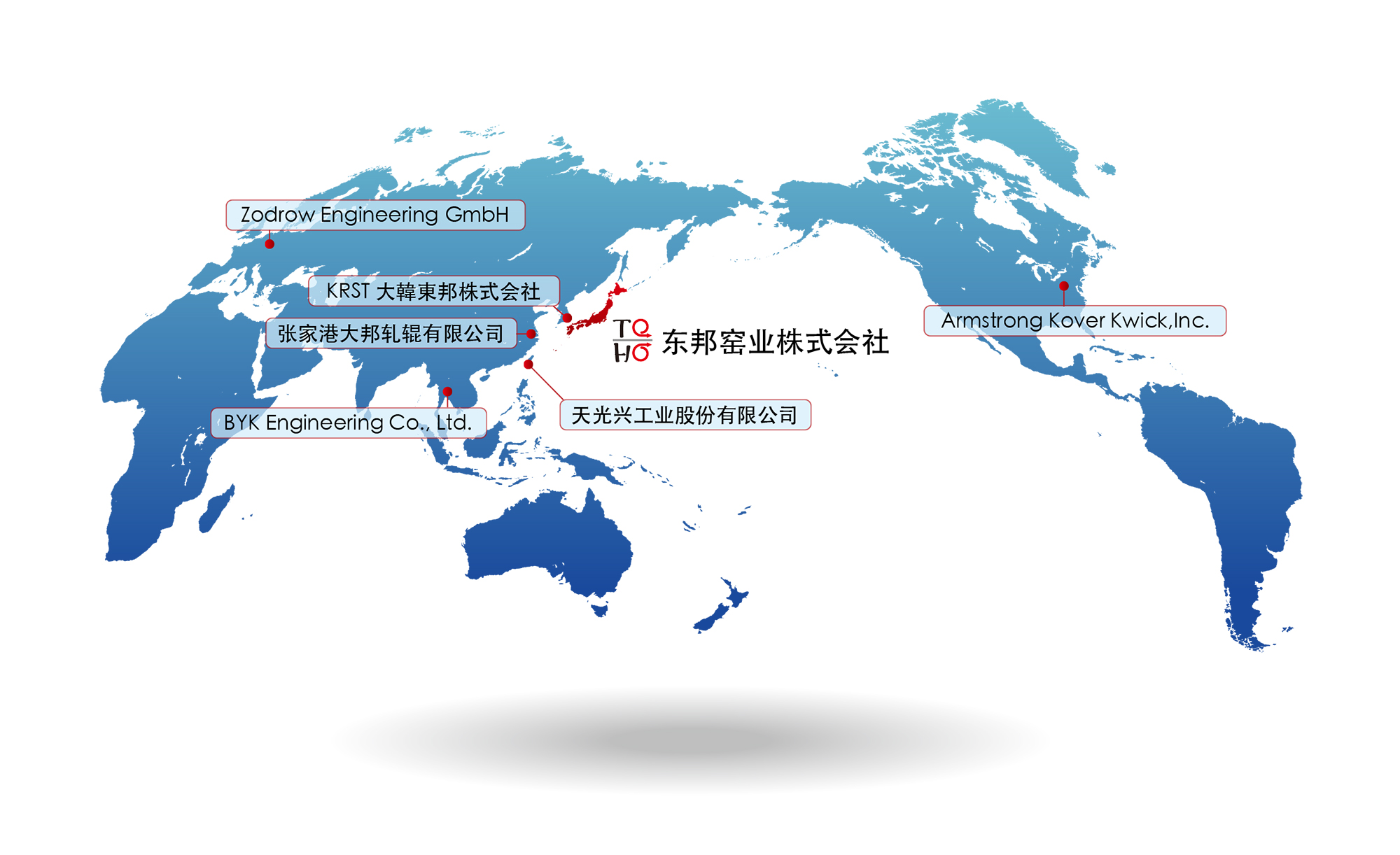 东邦窑业的商业伙伴的世界分布图